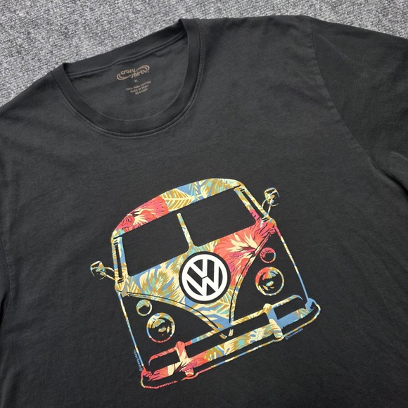 Crazy Shirt Men's XL Black Volkswagen VW Bus Floral Graphic Pima Cotton T-Shirt
